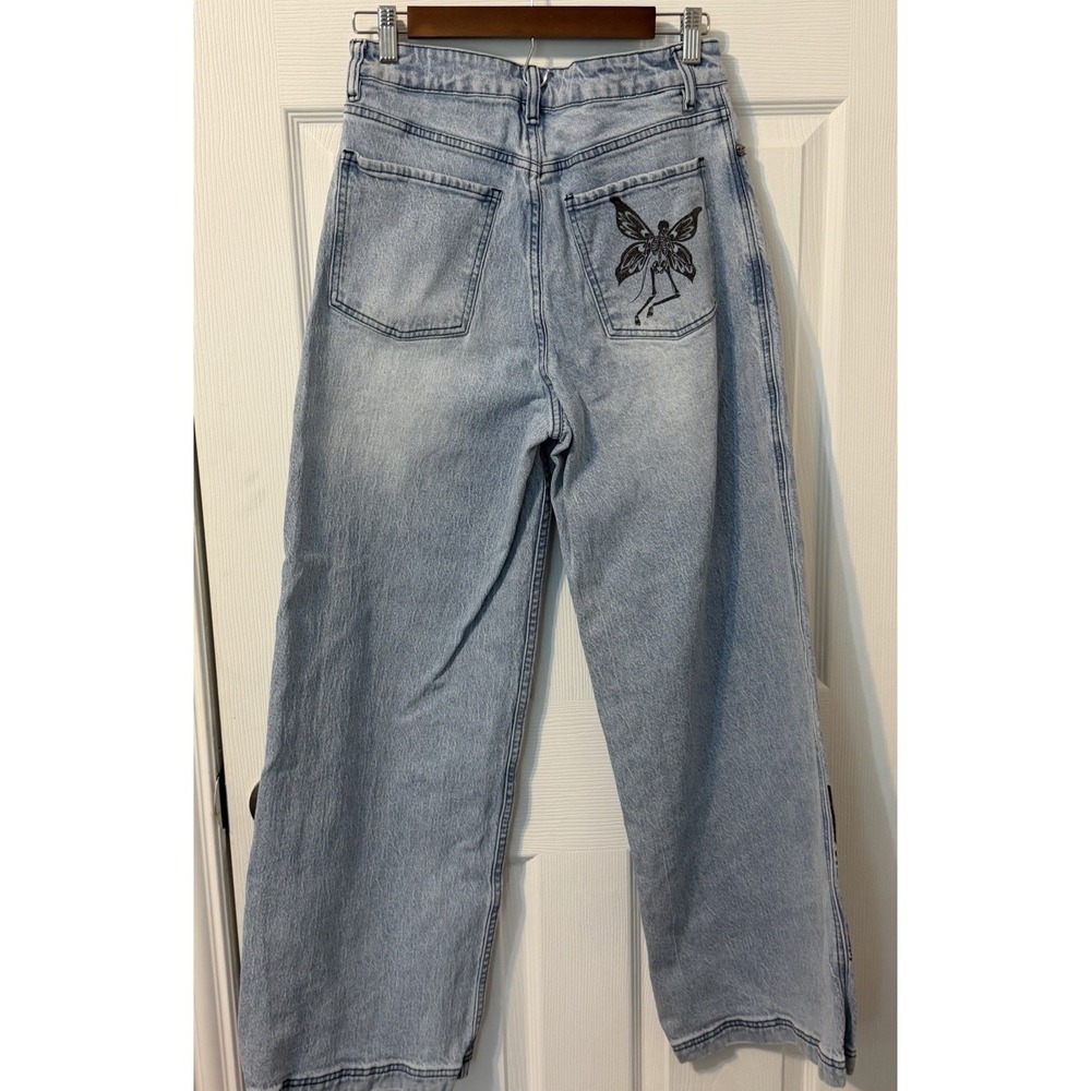 Hot Topic Jeans Women's Denim Wide-Leg Skeleton Fairy Goth Skater Juniors Size 5 - Picture 4 of 7